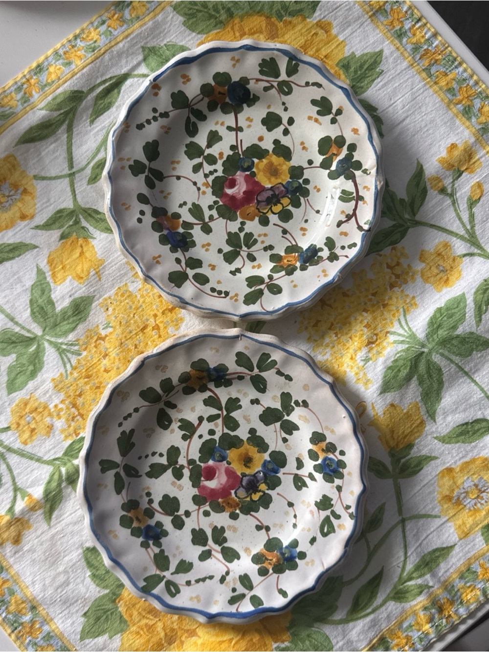 Set of 2 Castelli Italy Majolica Ceramic 6" Plates + FREE Cotton Floral Napkin